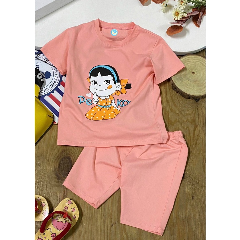 Set 3 bộ đồ bé gái - quần lửng  in hình buppe peko chất vải co giãn 4 chiều cho bé từ 8kg đến 25kg-HOÀNG NAM KIDS