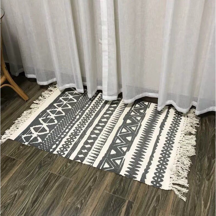 Thảm chùi chân tua rua decor phòng phong cách vintage 60x90cm màu đẹp