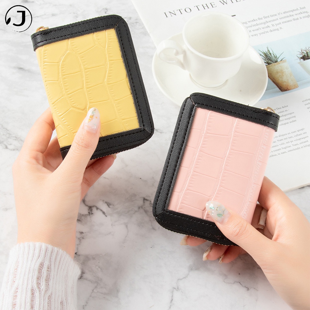 KAITIFEI Ví da mini đựng thẻ cầm tay nhiều ngăn sành điệu cho nữ