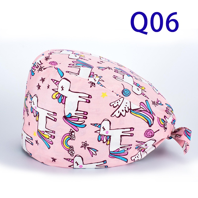 Mũ phẫu thuật cotton thấm hút mồ hôi in họa tiết hoạt hình có nút cài tiện lợi cho bác sĩ/ y tá Q01~Q40
