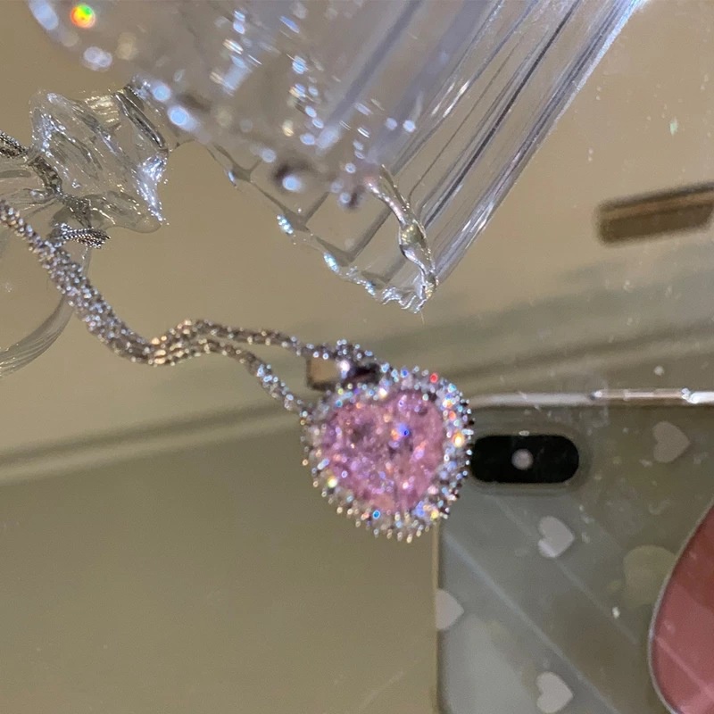 Vòng cổ Mặt Trái Tim Đính Đá Zircon Hồng