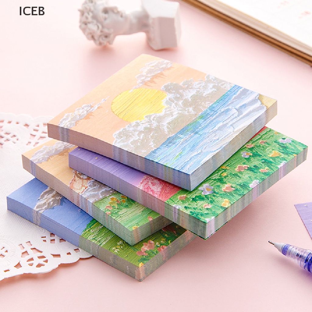ic 80sheets Oil Painting Stickers Memo Pad Colored Notepad Kawaii Stickers Notes my