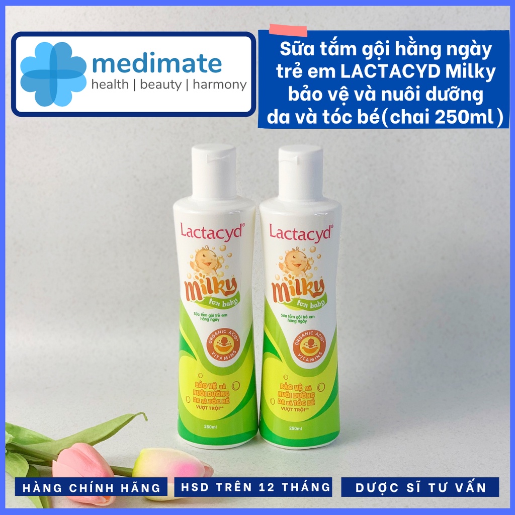 Sữa tắm gội hằng ngày trẻ em LACTACYD Milky for baby bảo vệ da và nuôi dưỡng tóc cho bé 250 ml và 500 ml