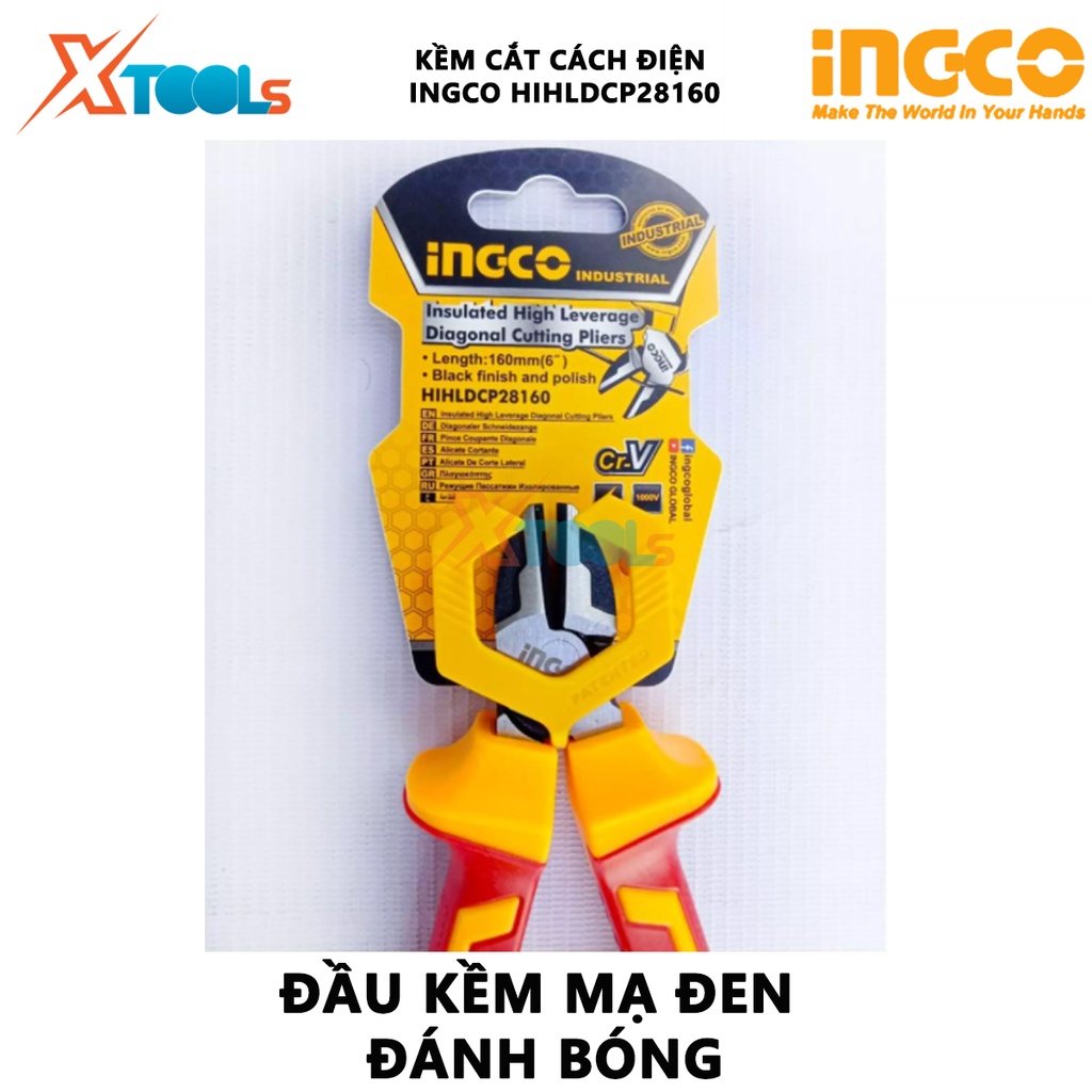 Kìm cắt cách điện cao cấp INGCO HIHLDCP28160 | kềm cách điện Chiều dài kìm 6&quot; (160mm) Tay cầm cách điện lên đến 1000V cắ