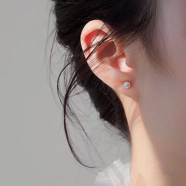 Khuyên tai cầu pha lê 6- 8li chốt bạc nmj