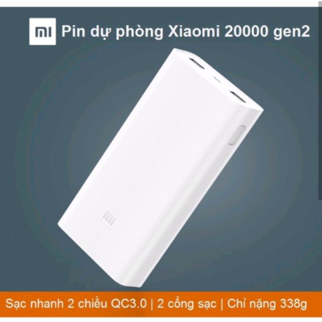 Pin dự phòng xiaomi 20.000 gen 2