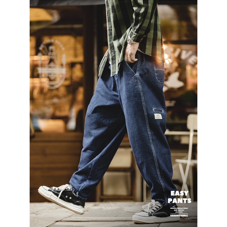 Quần jeans MADEN  ống rộng phong cách retro Nhật Bản thời trang trẻ trung cho nam