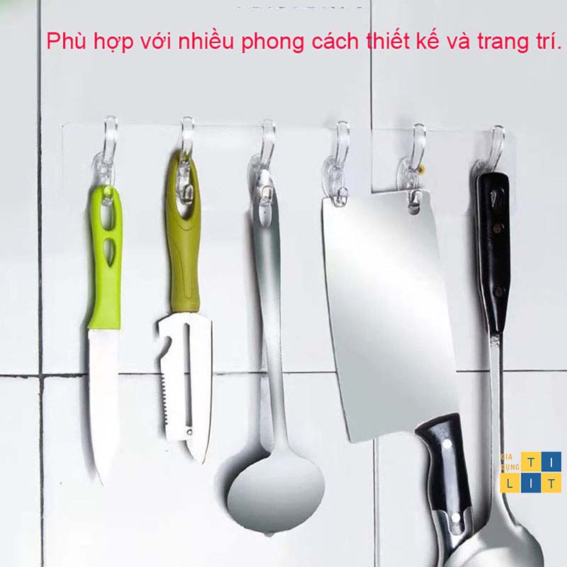 MÓC DÁN NGUYÊN KHỐI 6 MÓC TRONG SUỐT- Thanh 6 móc treo đồ dán tường siêu dính chịu lực đa năng trong suốt [MÓC 6]