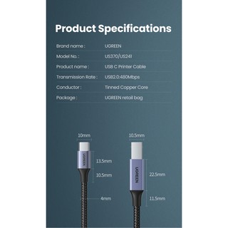 Dây máy in USB Type C dài 3m Ugreen 80808