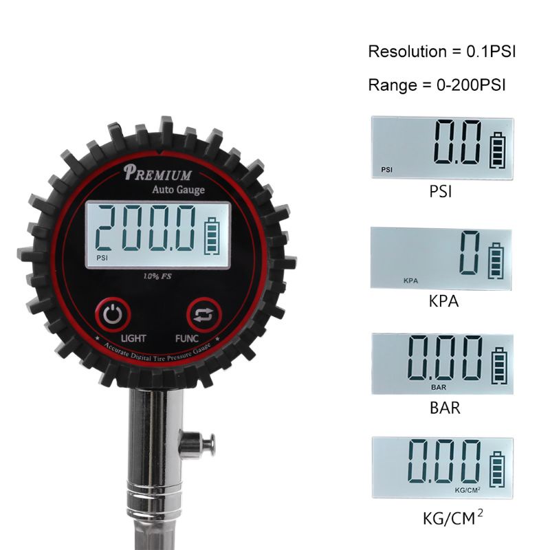 Đồng Hồ Đo Áp Suất Lốp Xe Kỹ Thuật Số 200 PSI Màn Hình LCD