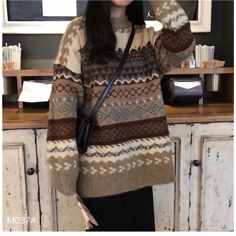 [Hàng Đẹp] Áo Len Lông Vintage Hoạ Tiết Thổ Cẩm