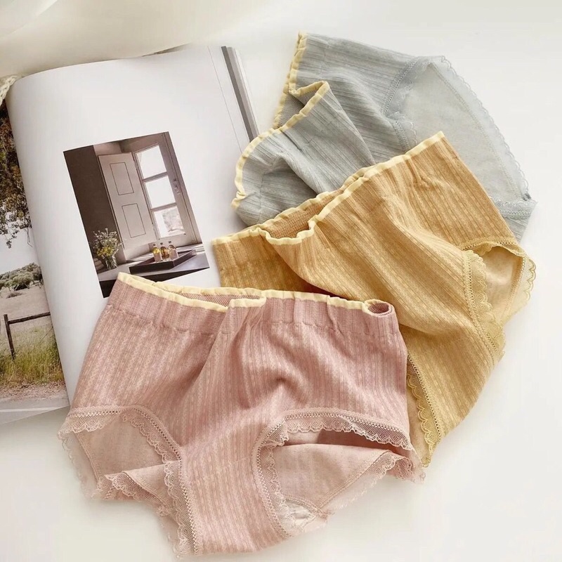 Quần lót nữ cotton cạp cao co giãn 4 chiều viền ren gam màu xinh xắn T138