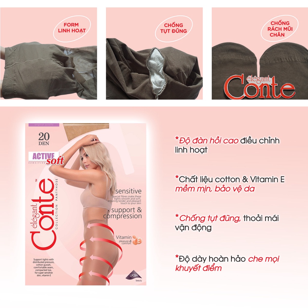 ⚡𝗙𝗥𝗘𝗘𝗦𝗛𝗜𝗣⚡ Quần tất Nga Élegant Conte loại mỏng Active 20D thon gọn mỡ thừa, siêu dai, siêu bền, che khuyết điểm tốt | BigBuy360 - bigbuy360.vn