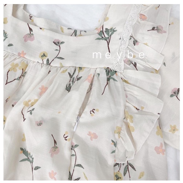 Bộ bầu sau sinh hoa nhí _Bộ Đũi Lanh cộc tay mùa hè có chun chỉnh tiện lợi có khóa mở ngực cho bé ti .