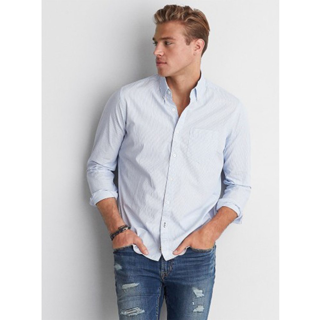 Áo sơ mi nam tay dài American Eagle, sọc đỏ trắng, Size S, M, L