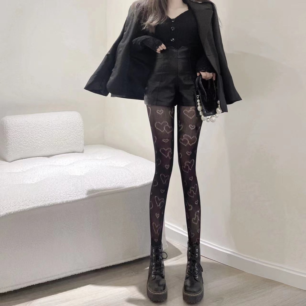 Women Summer Heart Love Sexy Slim Legs Leggings Fishnet Socks Black Silk Mesh Pantyhose Fishnet Nylon Fantasy Body Stockings