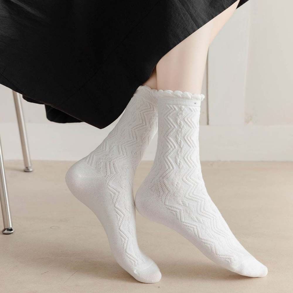 Tất cổ cao bằng cotton màu trắng / đen phong cách lolita thời trang Hàn Quốc cho nữ