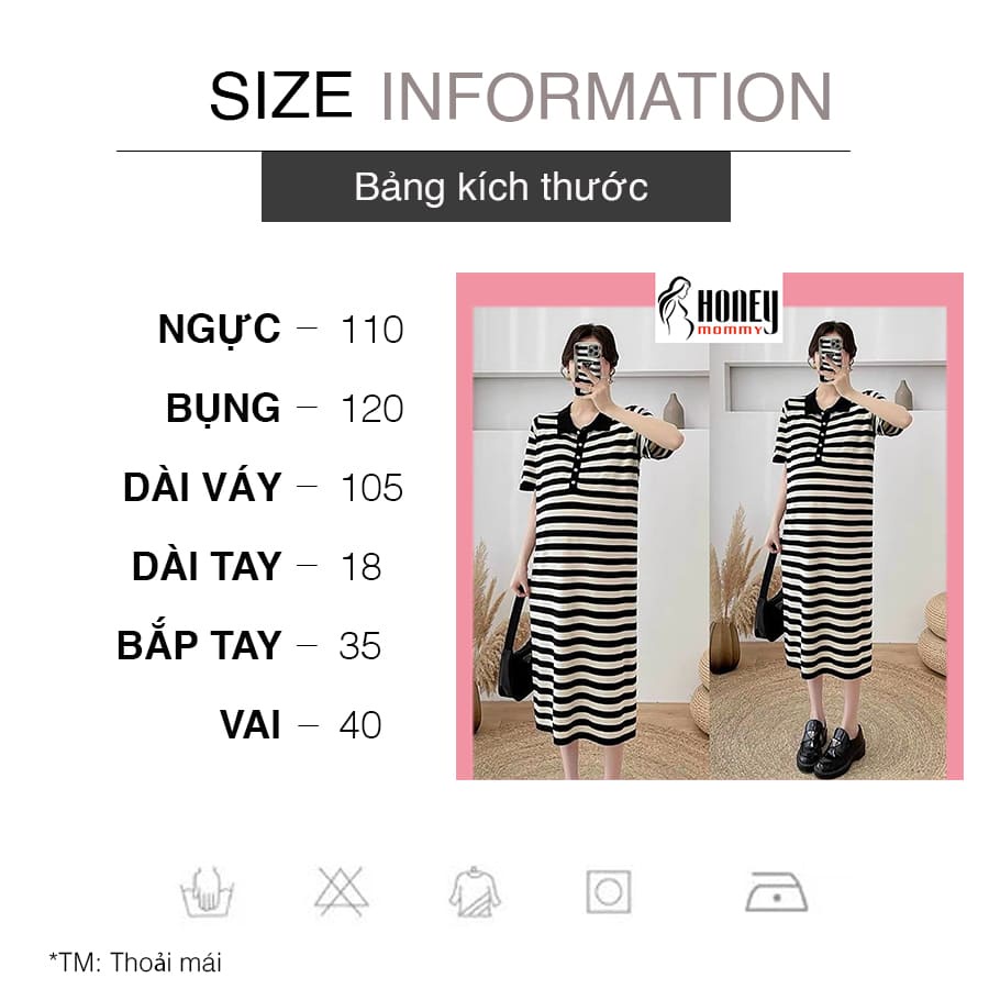 Đầm Bầu Xuông Kẻ Ngang Váy Bầu Mùa Hè Dáng Dài Chất Zip Co Giãn Mềm Mại Có Cổ Công Sở HD2917 Honey Mommy