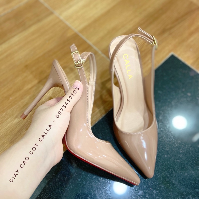 Giày nude bít mũi dây quai hậu hở gót cao 9-11-12cm - giày cao gót Calla