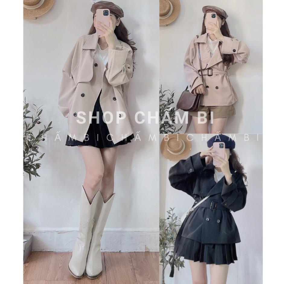 Áo khoác kiểu Hàn Quốc A.250, Áo mangto dáng ngắn ống tay RỘNG kèm đai (mặc được hai kiểu)