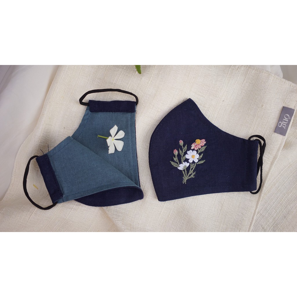 Khẩu Trang Thêu Linen, Thoáng Khí, Chống Bụi, Thời Trang