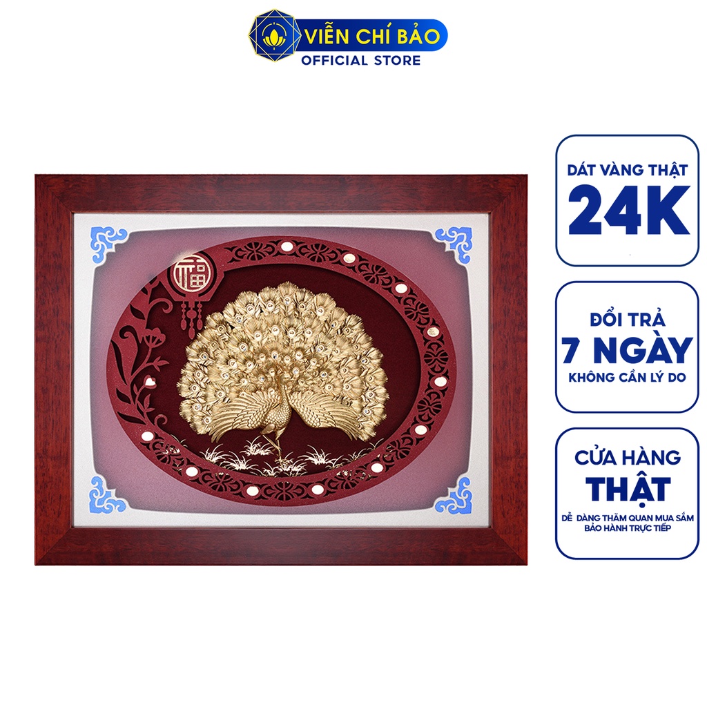 Tranh chim công, Ông Thọ, Ông Thần Tài dát vàng 24K trang trí nhà cửa quà tặng cao cấp Viễn Chí Bảo M600128