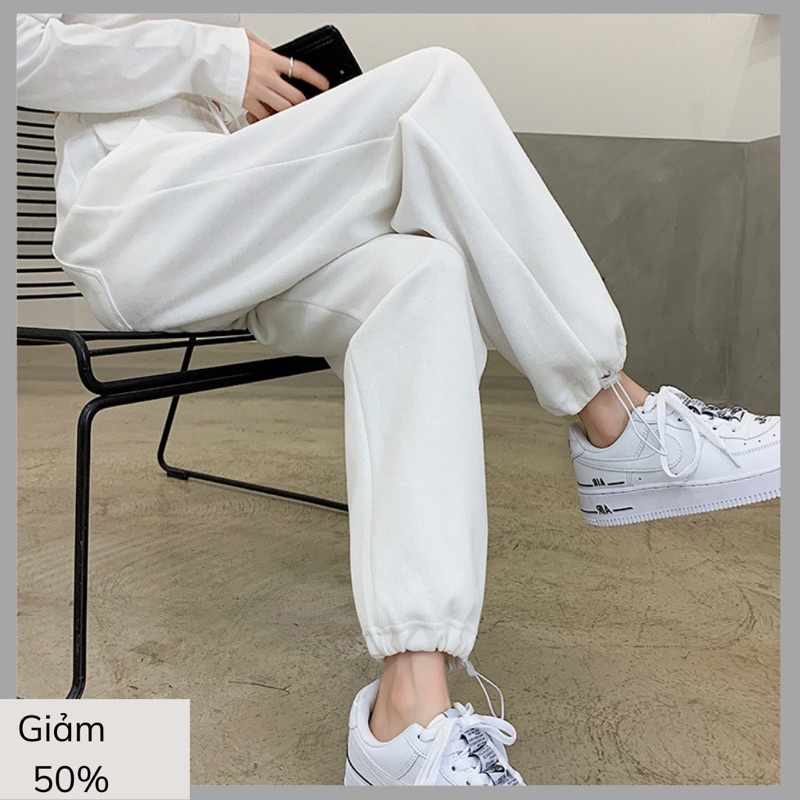 Quần ống rộng nam nữ rút dây, quần jogger unisex trơn bo chun gấu ống chất nỉ da cá, thun da cá dày đẹp dáng thể thao