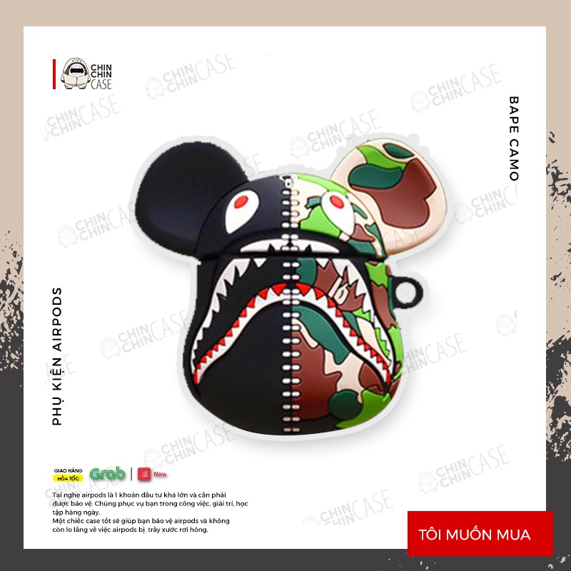 Vỏ Case Airpods Đựng Tai Nghe Airpod 1 2 Pro Bape Chất Liệu Silicon Dẻo - Chin Chin Shop