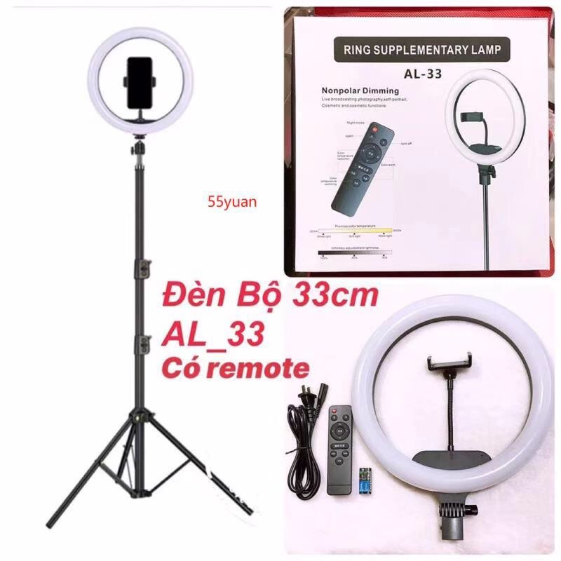 Đèn livestream, tiktok gậy selfie M33 35cm kèm tripod giá đỡ điện thoại 1 kẹp để chụp ảnh, quay phim
