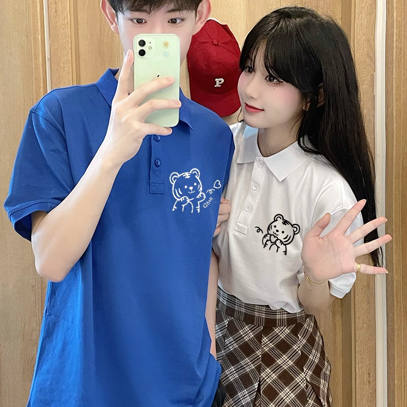 Áo Polo Nữ Nam Tay Lỡ In Hình Cặp Gấu Biết Yêu Phong Cách Năng Nộng Hàn Quốc Đơn Giản TTQ0461