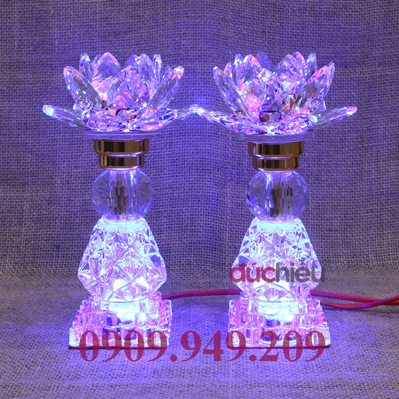 Đèn thờ cúng hoa sen pha lê cao 23cm 7 màu 7 chế độ 027 – Đức Hiếu Shop