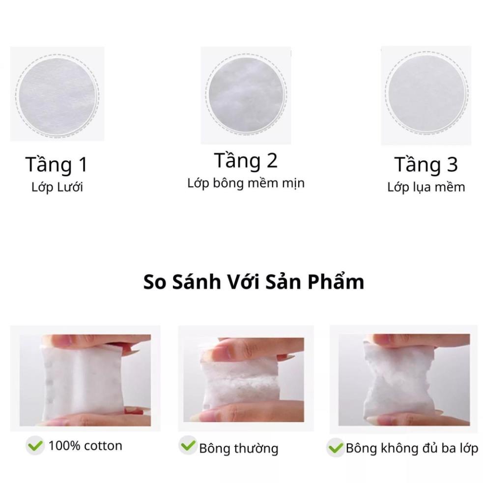 Bông Tẩy Trang 222 Miếng, Cotton 3 Lớp Mềm Mịn Dai, Tẩy Trang Nội Trung Địa Lameila