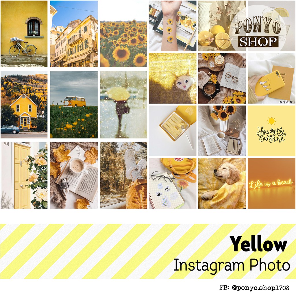 Set 21 sticker nhãn dán ảnh phong cách Instagram (Màu Vàng) trang trí Scrapbook/Planner