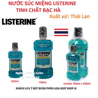 Combo nước súc miệng Listerine 750ml + 250ml Thái Lan sạch khuẩn, the mát