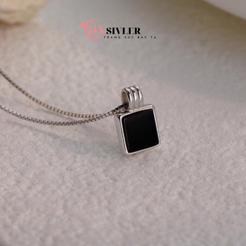 Dây chuyền bạc ý s925 mặt vuông màu đen nhỏ 0,6cm đơn giản sang chảnh phong cách hàn quốc vòng cổ nữ bạc thật CHY SILVER