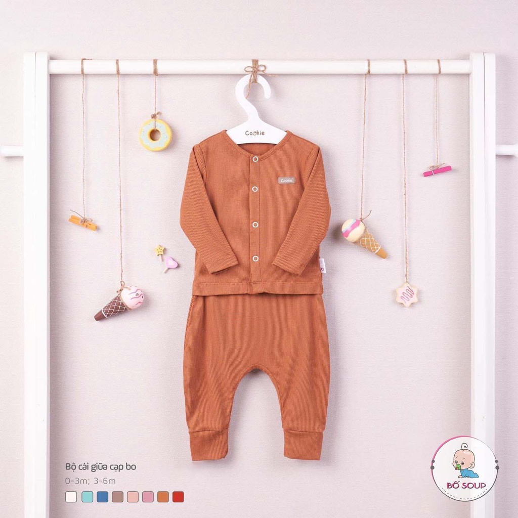 Bộ dài tay bổ trụ cổ tròn quần bo gấu, bộ dài tay bổ trụ cổ tròn Cookie cho bé
