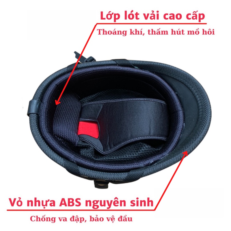 Mũ bảo hiểm nửa đầu vỏ sò, mũ sò hàng chính hãng cao cấp màu đen nhám