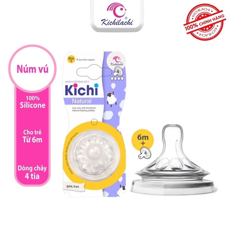 Núm Ti Bình Sữa Kichilachi Natural Cổ Rộng