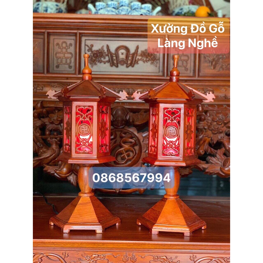 [ Xả Lỗ ] Cặp Đèn Thờ Gỗ Gõ [ Gỗ Gõ Cao Cấp- Hàng Loại 1 ]