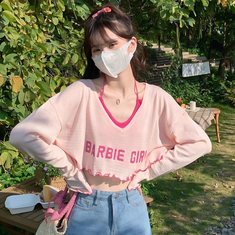 Áo Dệt Kim Tay Dài Màu Hồng Ngọt Ngào Cho Nữ