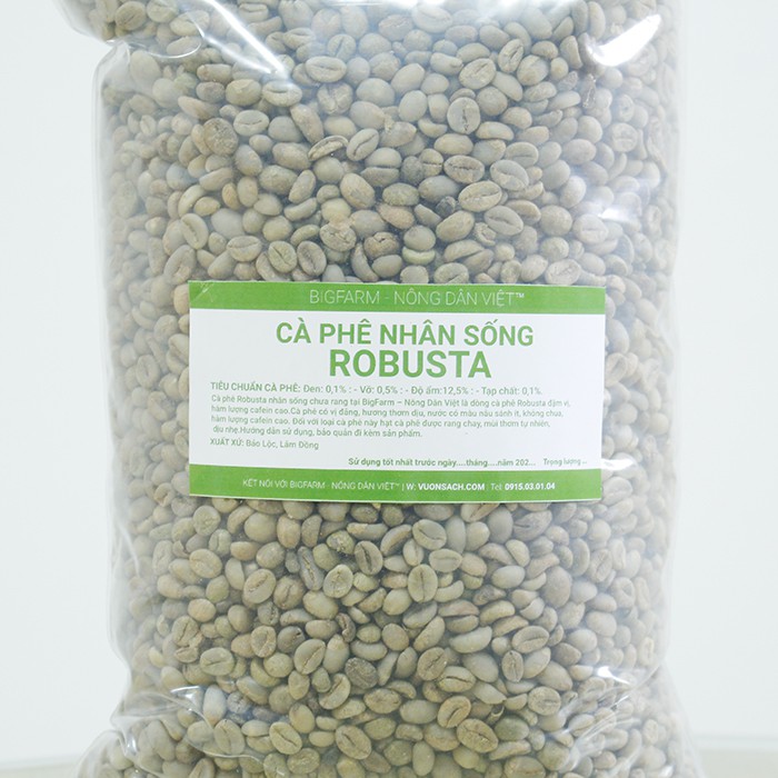 Cà Phê Nhân Sống Robusta Giống BigFarm Pro 1, chưa rang xay nguyên chất sạch vỏ, đủ độ ẩm 1Kg