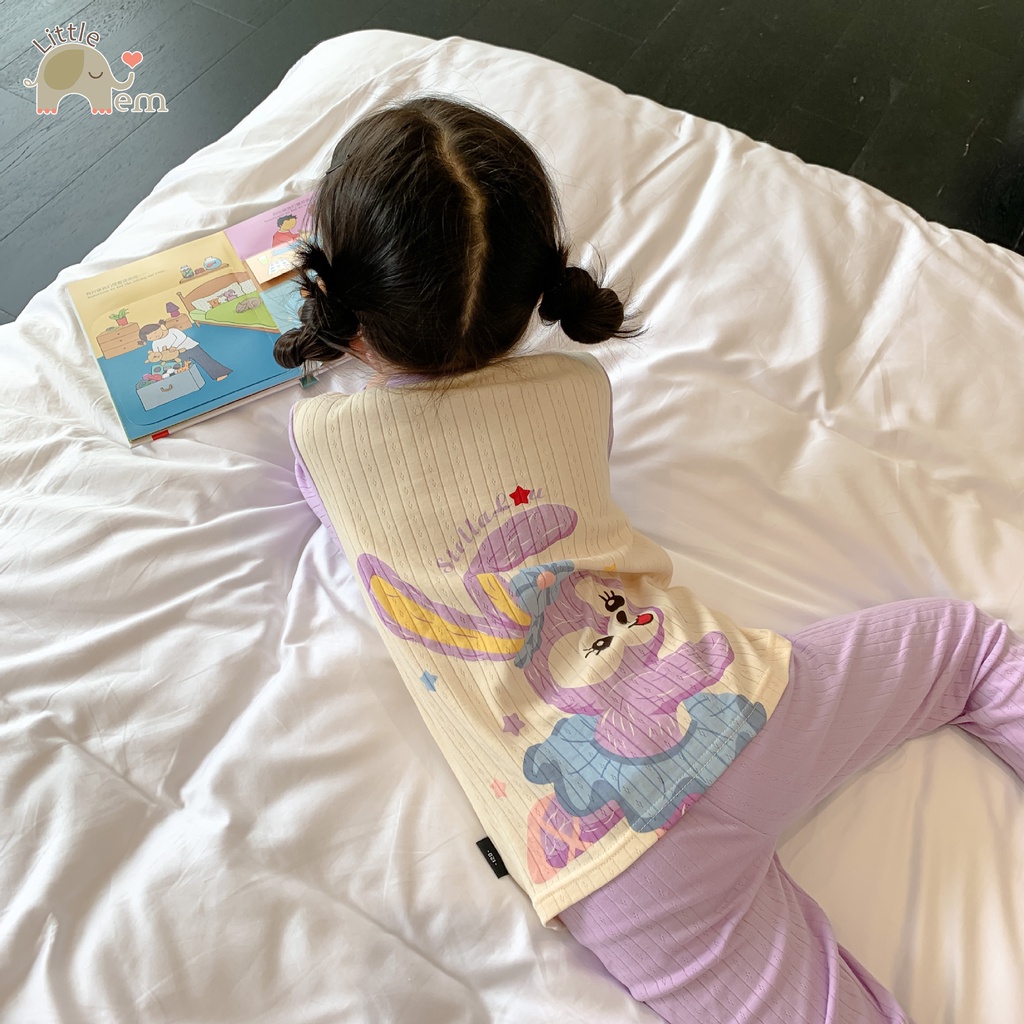 Bộ đồ bé gái Cotton xuất Nhật dài tay _ Lilac Rabbit