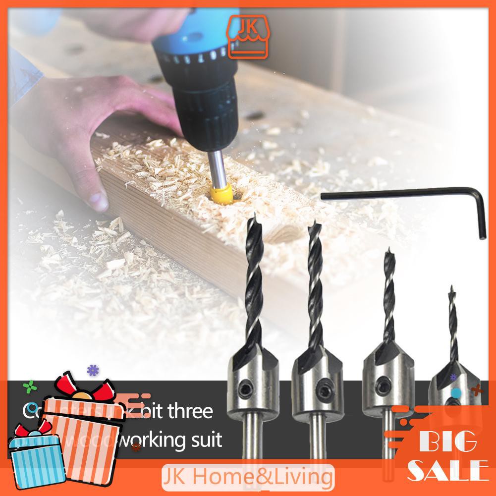 *4pcs Countersink Drill Woodworking HSS Drill Bit Kit for Drilling Holes