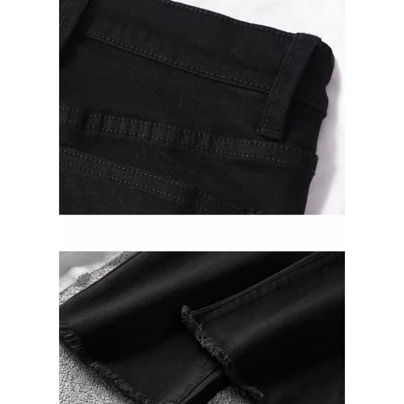 Quần jean nữ ống loe lưng cao MAYA đen trơn vải bò giấy Hàn Quốc Q059