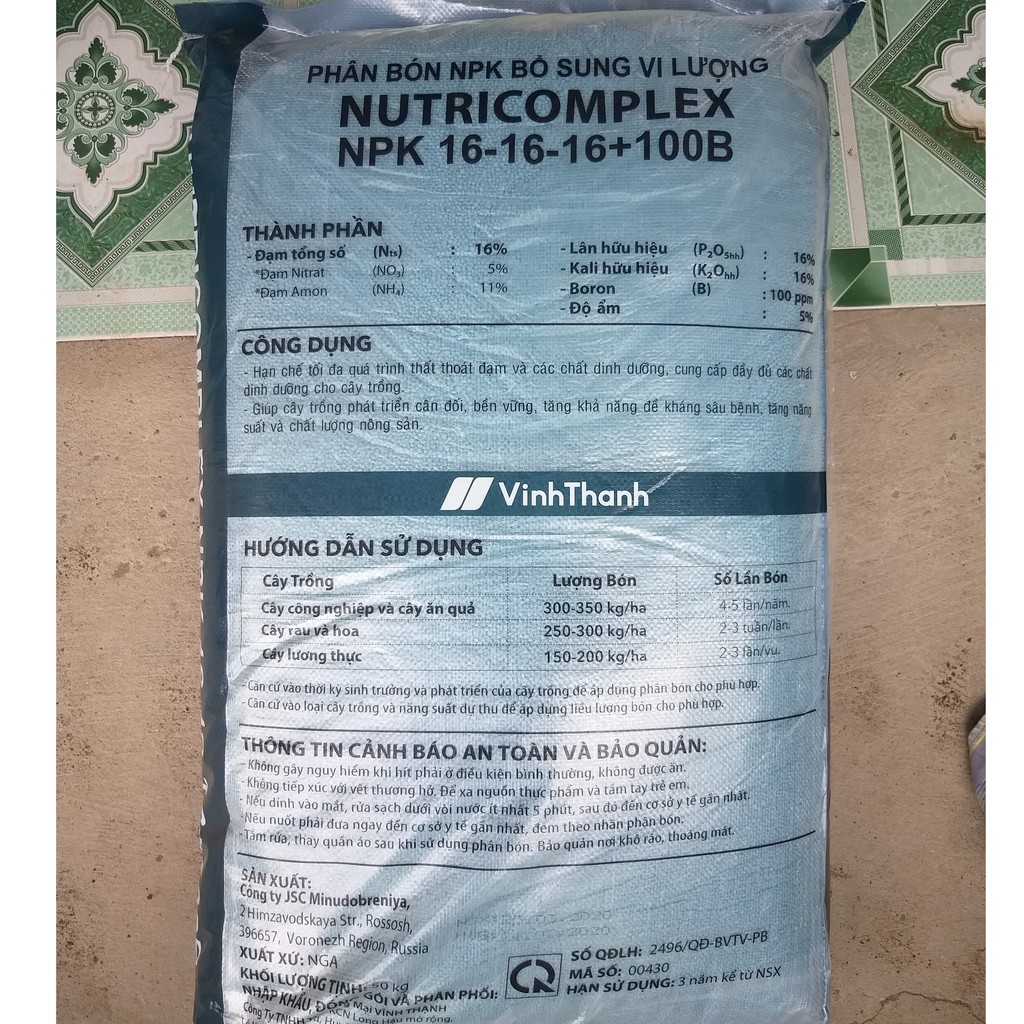 Phân Bón NPK 16-16-16, Nhập Khẩu Nga, công nghệ tháp cao hàng đầu thế giới