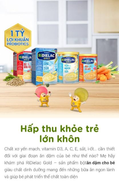 Bột ăn dặm RiDIELAC Vinamilk đủ vị (hộp giấy 200g - hộp thiếc 350g)/ Bột ăn dặm/ Ridielac Gold