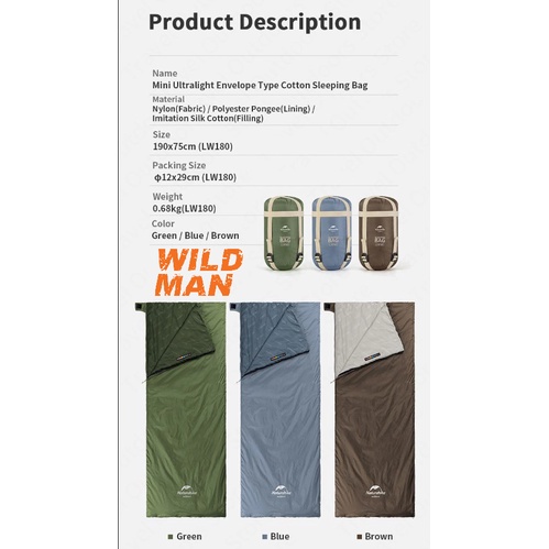 Túi ngủ siêu nhỏ gọn Naturehike LW180 bản 2023 chịu lạnh cao dã ngoại văn phòng