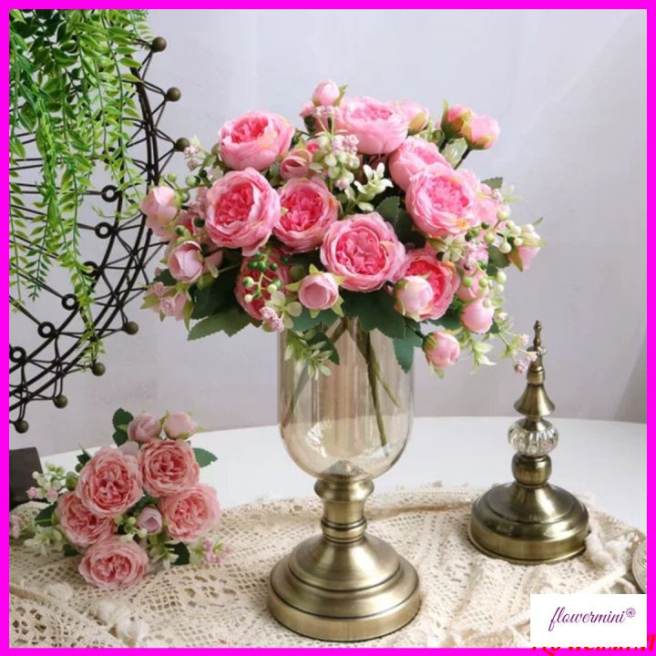 Bó hoa hồng Juliet lụa cao cấp 5 bông 4 nụ kèm quả điểm trang trí phòng khách, cửa hàng siêu đẹp  Flowermini HH-504