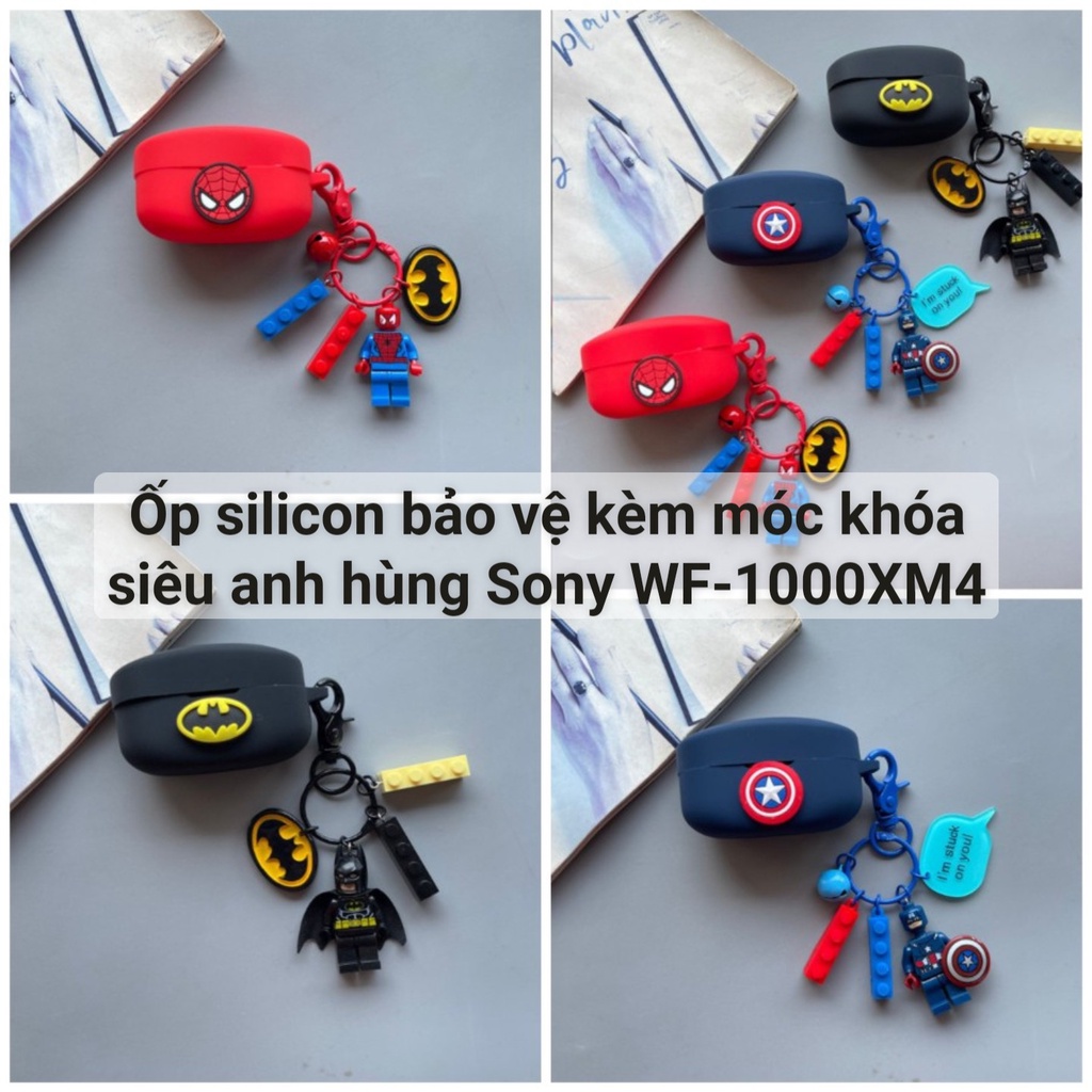 Ốp silicon kèm móc khoá lego siêu anh hùng tai nghe Sony WF-1000XM4 / WF1000XM4 case dẻo TPU