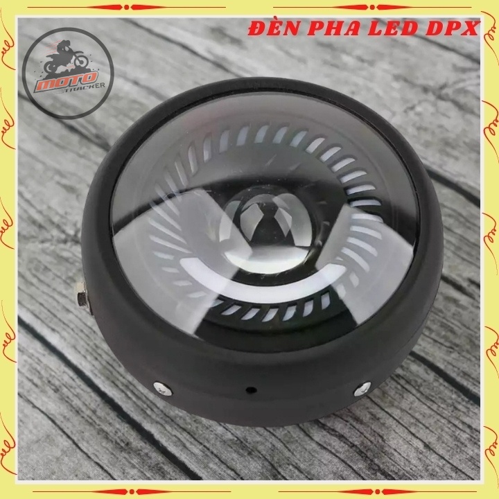 Đen led pha cao cấp, đèn xe máy độ CAFE RACER dạng xoắn gáo sắt sơn đen mặt kính